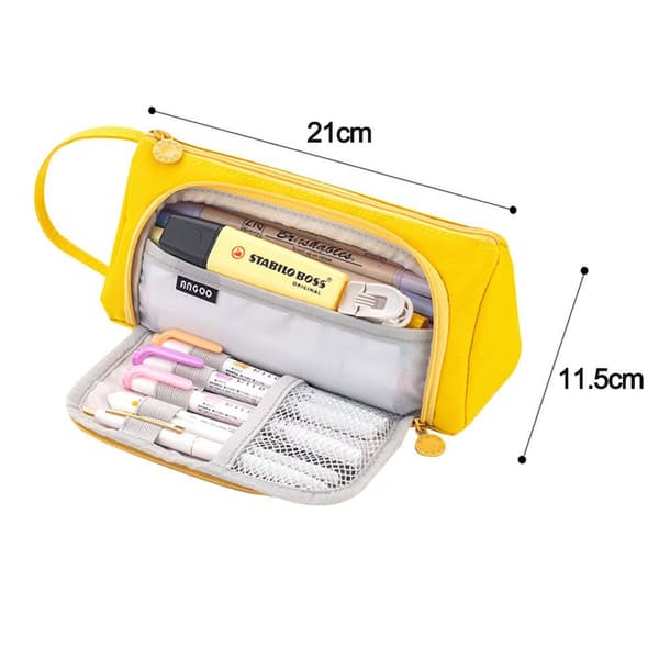 Pencil Case, Portable Pen Pouch, Multi-Pen Compartment, Yellow