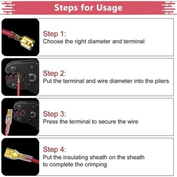 Crimping Tool, 600 Crimp Terminals for Electrical Cables 0.5-2.5 mm² (26-16WAG) DIY Red, Professional Crimping Tool Kit for Crimping Tool BO007