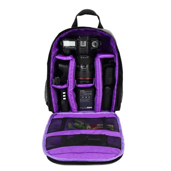 Camera Backpack Waterproof Shockproof Camping Bag - Small Purple Purple