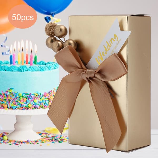 50 pcs Wedding Favors Candy Souvenirs Gift Paper Gift Box for Wedding with Bow Gold