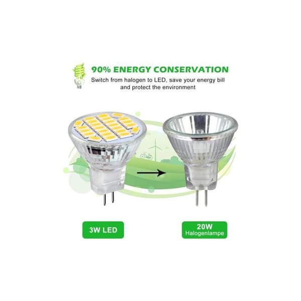 MR11 GU4 LED 3W Positive White Light 6500K, Non-Dimmable, GU4 LED Spotlights, 25-35W Halogen Equivalent, 350LM, AC/DC 12V, 120° Beam Angle