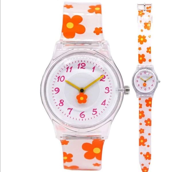 Blommig Kvarts Klocka$Vacker Tryckt Kvarts Klocka$Orange Blommig Kvarts Klocka