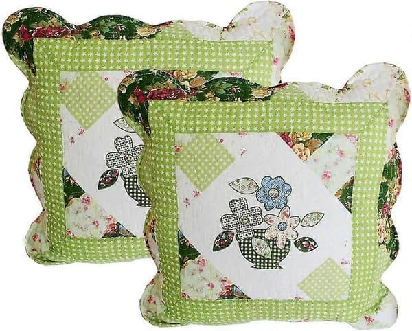 Sæt med 2 Boho Quiltede Pyntepudebetræk i Bomuld, Blomstret Trykt Patchwork Dekorativt Pudebetræk til Soveværelse Sofa Bil (Blomst E, 18\"x18\")[DB]