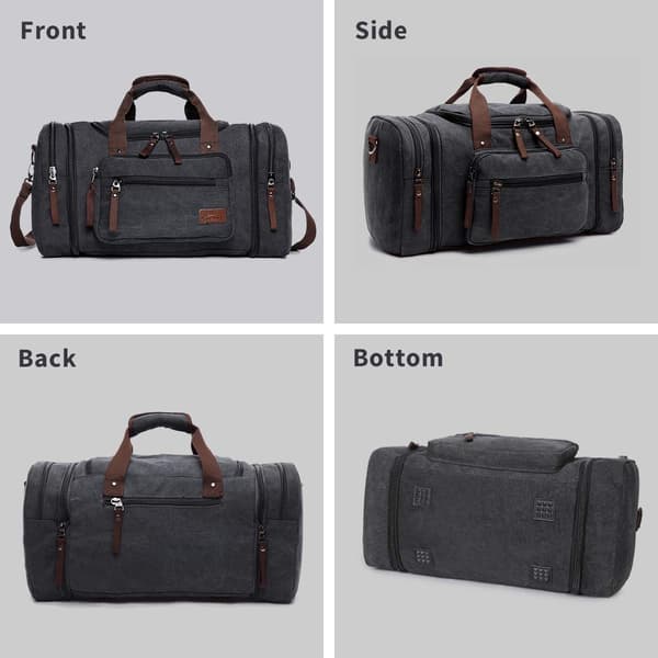 Canvas Duffelväskor Nya Två Sidofickor för Förlängningar för Unisex Weekend Daypack Stor Holdall Resväska (Svart)