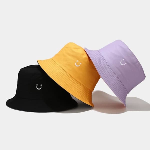 1 stk Jenter Gutter Brodert Smilende Ansikt Bøttehatt Barn Vendbar Solhatt Sammenleggbare Strandhatter Utendørscaps for 2-8 År 2