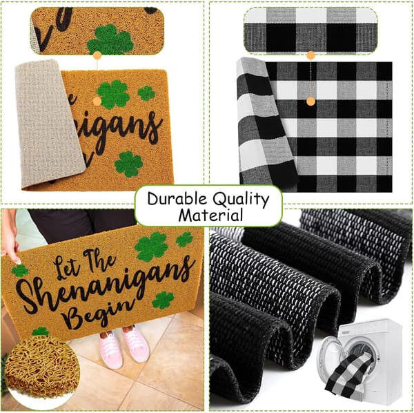 2 stk. St. Patrick's Day Dørmatte Lagdelt Rutete Teppe, Svart Hvit