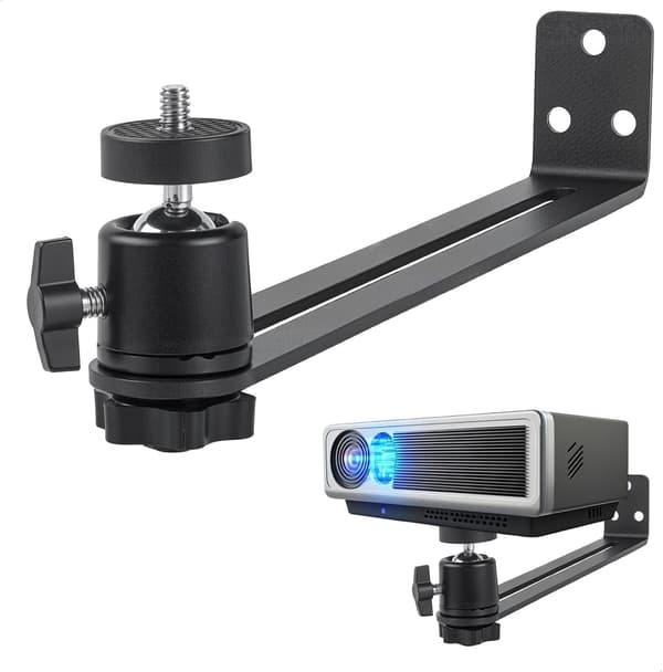 Wall Mounted Projector Mount, 360° Rotatable Projector Bracket, 1/4 Inch Screw, Metal Projector Mount, Black