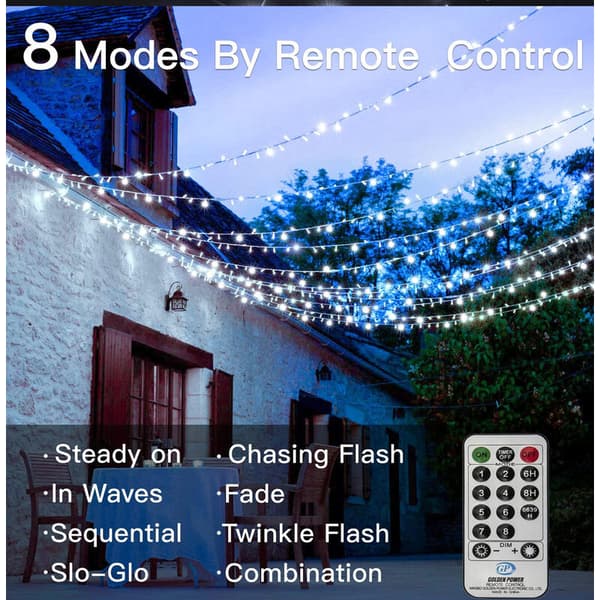 100m 1000 LED String Lights, Christmas Lighting IP44 Waterproof with Remote Control and Timer, 8 Modes - Cool White