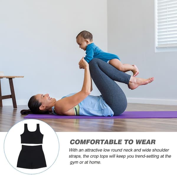Yogakläder för kvinnor Set Väst Hög midja Shorts Svart