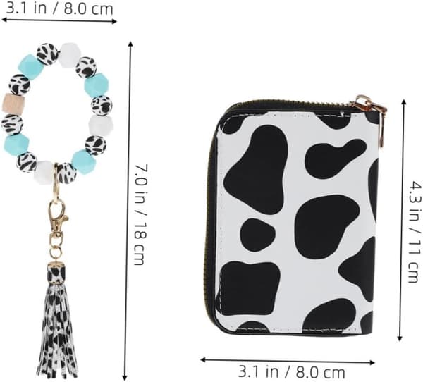 Cow Pattern Card Holder Wallet with Zipper and Keychain Pouch