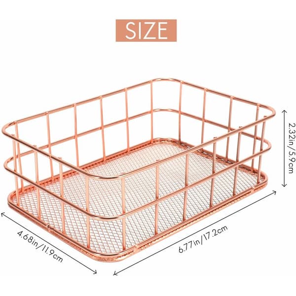 Metal Desktop Storage, Storage Basket, Iron Grid Storage Tray, Rose Gold Storage Basket, Fruit Storage Basket