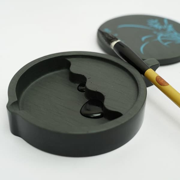 4-inch Fish-shaped Calligraphy Inkstone with Orchid Pattern, Traditional Natural Stone Ink Accessory