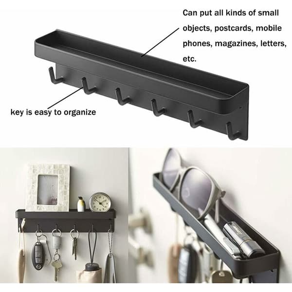 Wall Key Holder, Stainless Steel Wall Key Holder with 6 Hooks, Rust-proof Wall Key Hanger without Drilling Key Holder for Entryway, Kitchen KLB