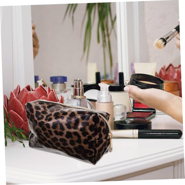 4 stk. makeuptasker med stor kapacitet Leopard makeuptaske Bærbar rejse-makeuptaske til kvinder