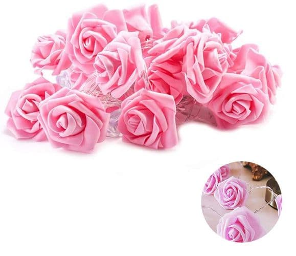 1x 20 LED rosenbollar med varmvitt ljus, batteridrivna, rosa