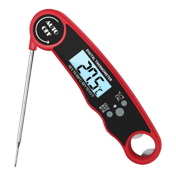 Madtermometer - Temperaturalarm, foldbar lang sonde, vandtæt (rød)
