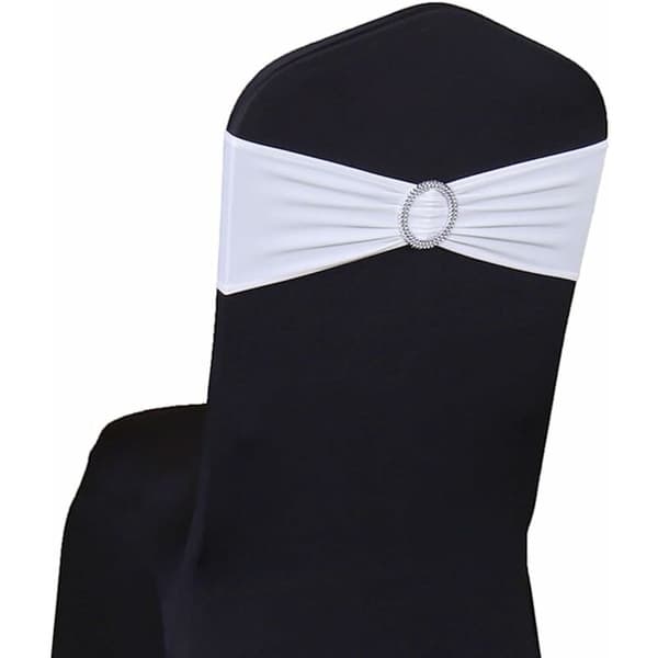 10 stk. elastiske stolebånd med spænde, til bryllup, stolebue i lycra, polyester og spandex., Hvid