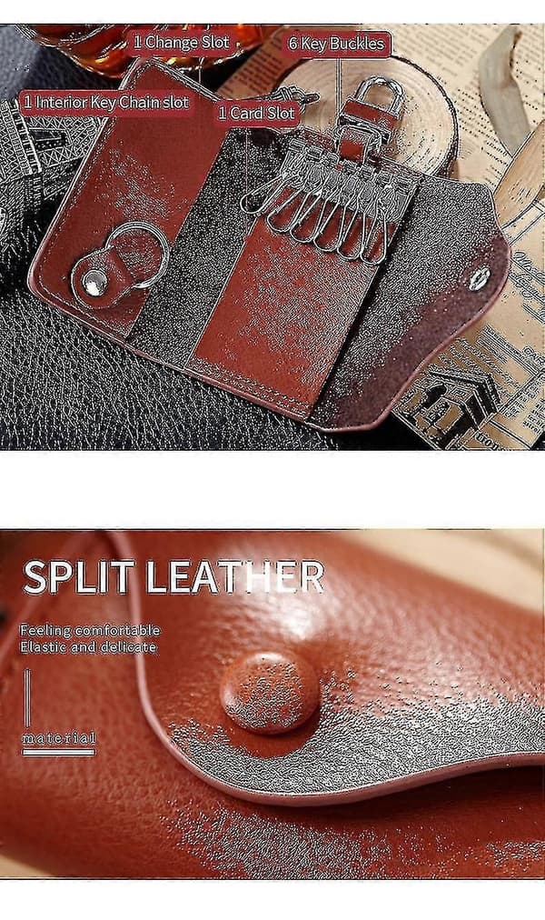Leather Key Case, Cowhide Leather Key Bag for Men, Key Ring Card Holder Wallet_SZXM