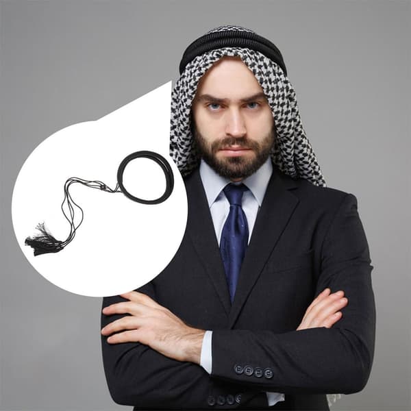 Arabisk Herrehodebånd Hårbånd med Svart Ullkvastfletter, Arabisk Hodeplagg for Utendørs og Kulturell Bruk