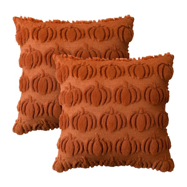 Sæt med 2 bløde pudebetræk i imiteret pels, karamelgræskar, efterår, 45 x 45 cm, til sofa, soveværelsesindretning