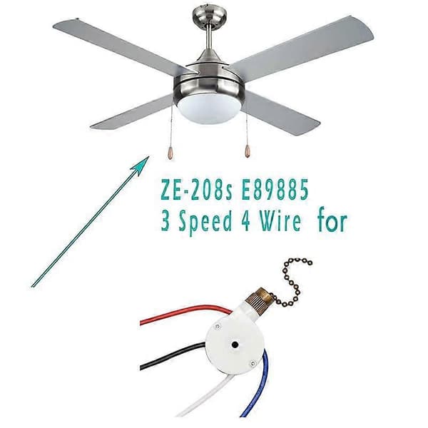 1 pc Ceiling Fan Light Switch ZingEar ZE-208S E89885 3 Speed 4 Wire Fan Switch Pull Chain, Fan Light Switch (FMY) Bronze Bronze