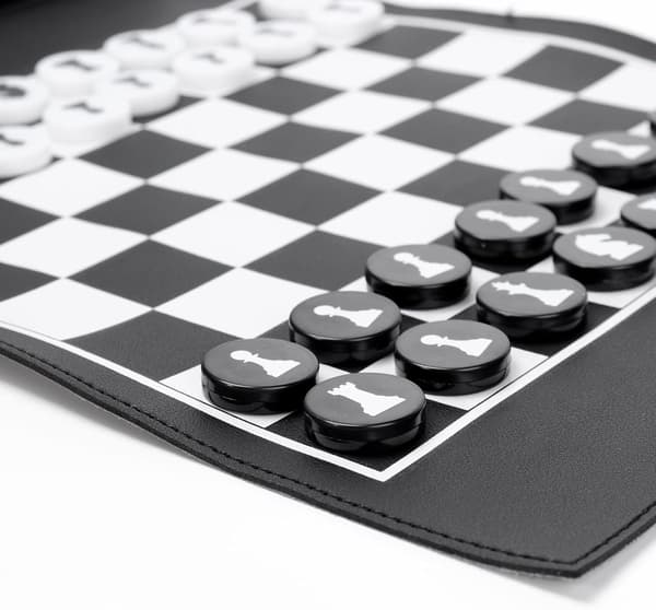 (Black) PU Rolling Chess Set Portable Chess Set