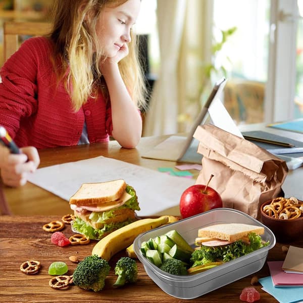 Rectangular Plastic Portion Boxes with Lids Food Storage Containers Lunch Boxes with Lids BPA-Free Airtight Leak-Proof 550ml 3PCS