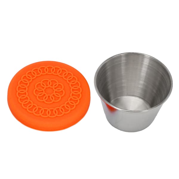 Small Stainless Steel Container, Leak-Proof, Dishwasher Safe, Portable Dressing Cup with Lid for Essential Oil 70ml, Orange Lid