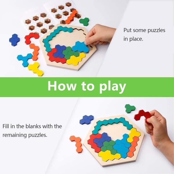 Tangram-pussel, Tangram-träbarn, Hexagonala pussel, Geometriska leksaker, M KLB