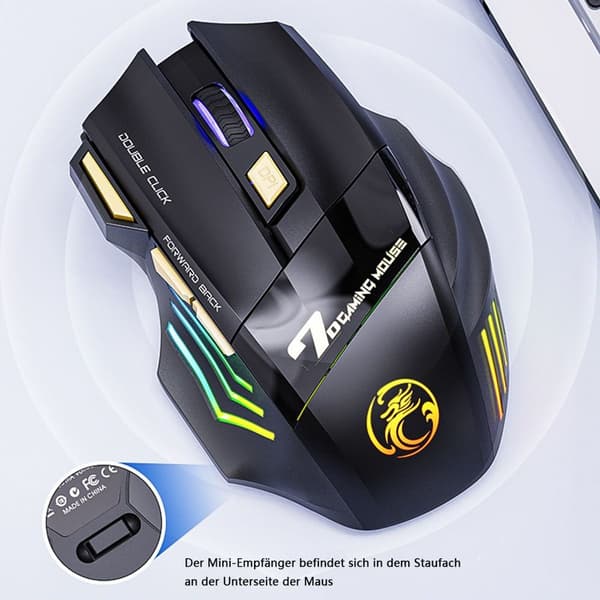 Wireless Gaming Mouse, Rechargeable Silent Click Gaming Mouse with 2.4G