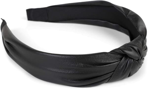 Hårbånd til kvinder med knude i kunstlæderlook, hårbånd i retrostil, farve: Sort