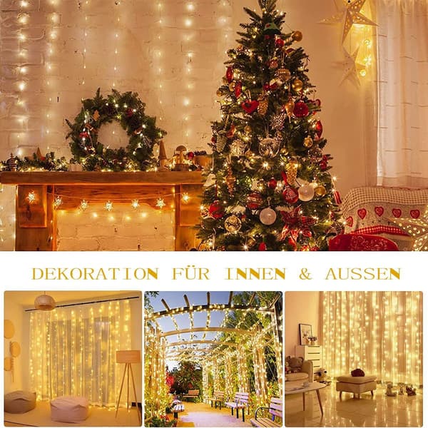 Light Curtain 3m x 3m, 300 LED 8 Modes Remote Control Timer Adjustable KLB