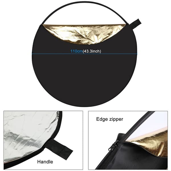 Photo Reflector 110 cm or / Silver / White / Black / Light 5 in 1 Foldable Portable Photo Reflector