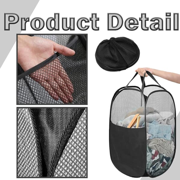 Large Laundry Basket Foldable Mesh Laundry Hamper Pop up Laundry Basket with Side Pocket Laundry Baskets