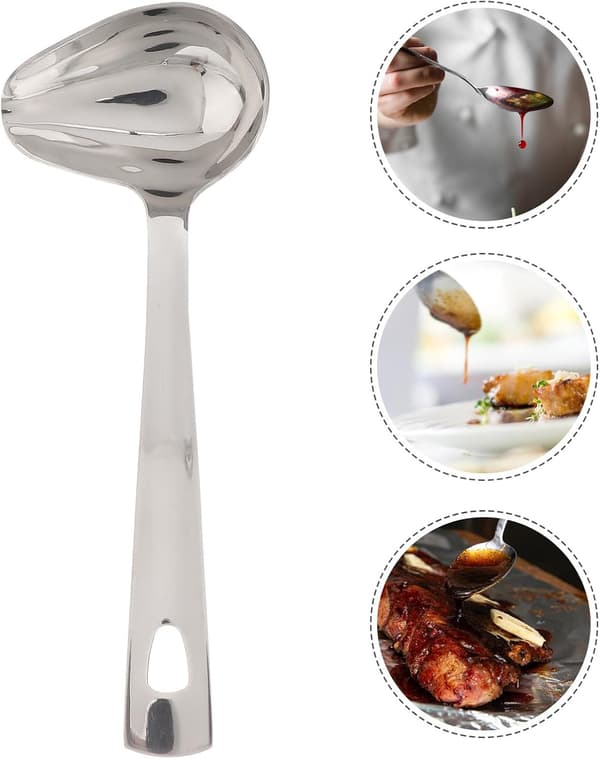 Stainless Steel Sauce Spoon with White Handle, Dishwasher Safe