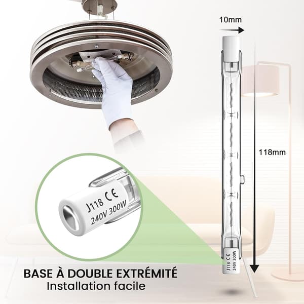300W Dimmable R7s 118mm Warm White 2800K R7s Linear Halogen Bulb 5900lm AC220-240V for Lighting - 2-pack