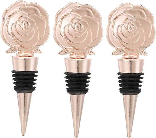 3-pack Rose Gold Wine and Beverage Stoppers, Keeps Wine Fresh, Holiday Party