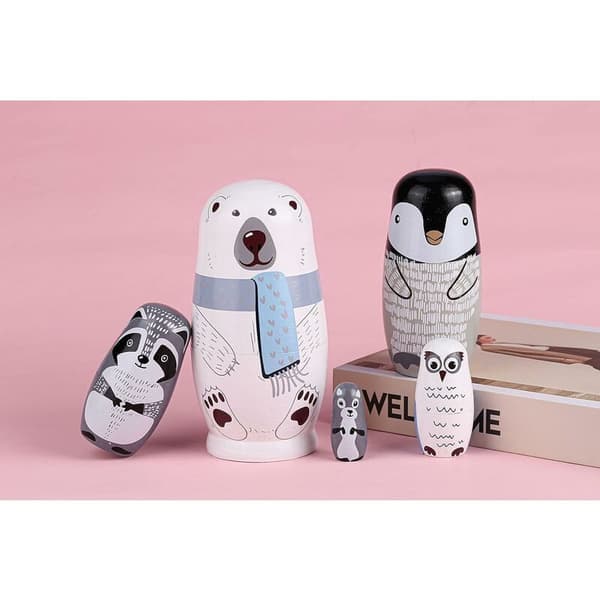 Matryoshka-dukker 5 dele Matryoshka-figurer Træ Matryoshka-dyr til børn (isbjørn)