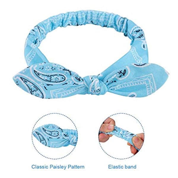 6-pack elastiska paisley-bandana-knut-hårband med kaninöron