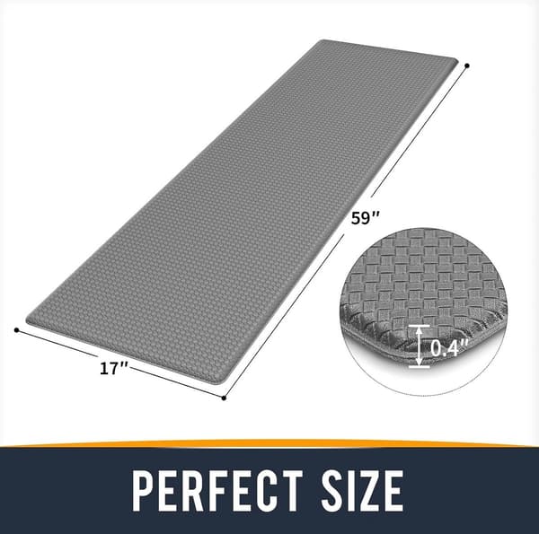 (Grey) Kitchen Mat 44 x 150 cm, Resilient Leather Kitchen Mat Non-Slip Washable, Comfortable Kitchen Mat Waterproof for Kitchen, Living Room, Office