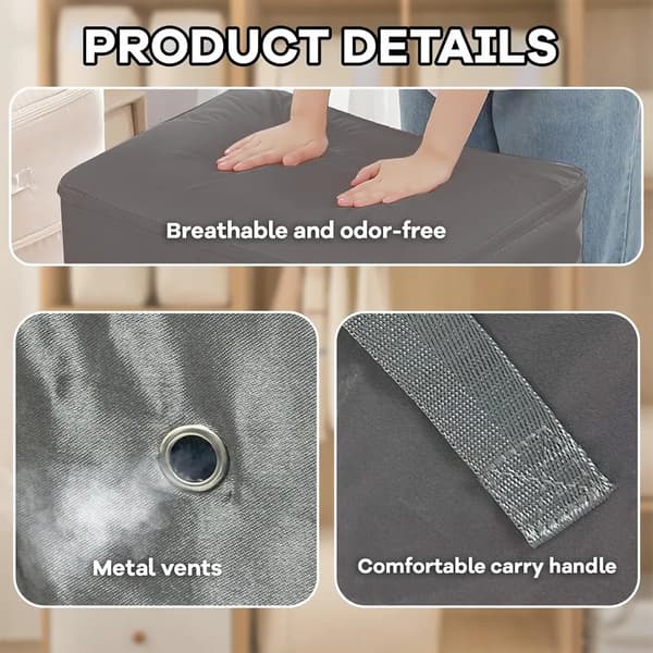 Self-compressing organizer, storage boxes, storage bag for duvets, clothes, blankets (grey, 52x42x30CM)
