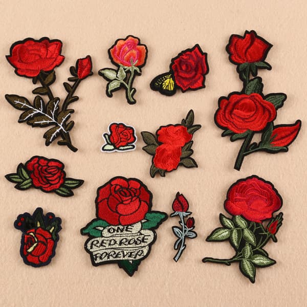 Broderi Patch Thermocollant, 11 stk. Rose Blomster til Strygning I