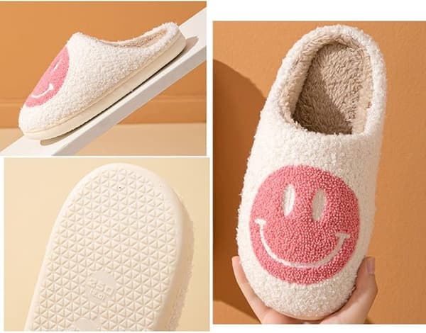 Smile Face Hjemmesko Indendørs Udendørs, Smile Happy Face Hjemmesko, Retro Hjemmesko til Kvinder Bløde Plys Hjemmesko.