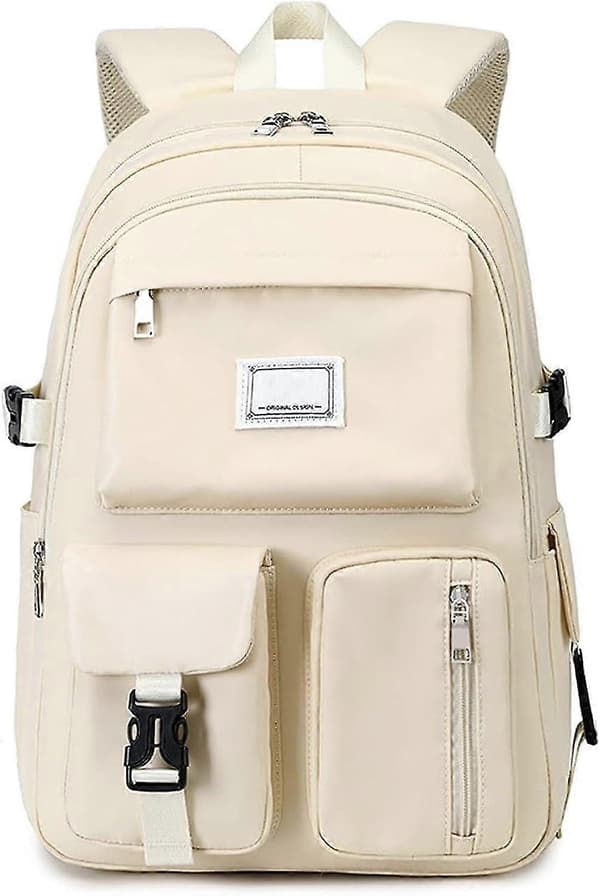 Large Capacity Backpack, Waterproof School Backpack with Multiple Pockets - White