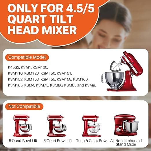 4,5/5 Quart Flex Edge Beater, egnet for KitchenAid vippehode stativmikser, alle metallstøpte blader, med fleksibel silikonkant skålskrape