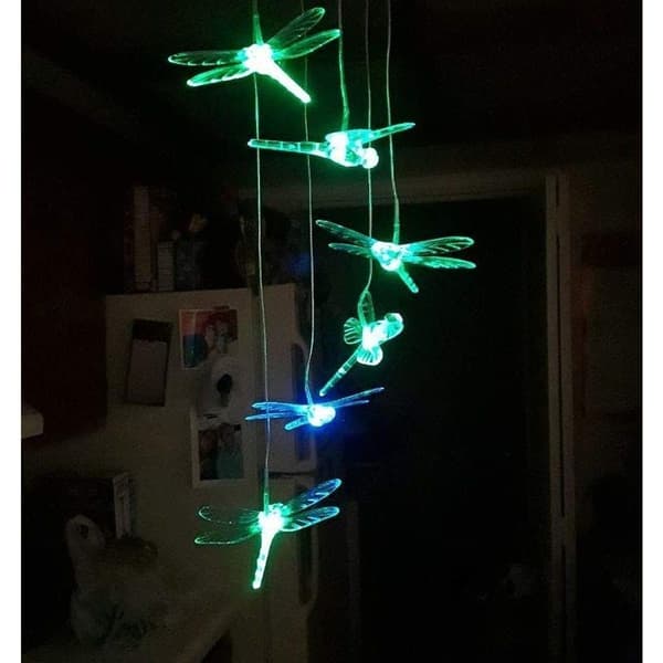 Solar Wind Chime Dragonfly with LED Light Color Changing Garden Lamp KLB