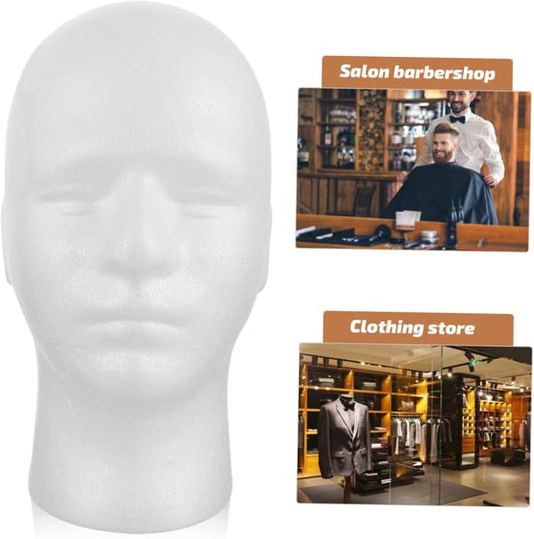 3 stk utstillingsdukke for parykker, hatter og skjerf, mannlig modell