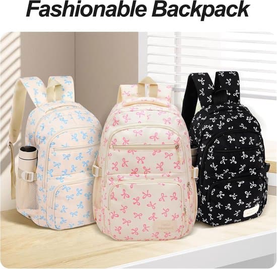 Backpack - Women's Backpack - Bow Backpack - 3-Piece Women's Backpack Set - Large Capacity School Backpack - Shoulder Bag & Crossbody Bag - Nylon Backpack