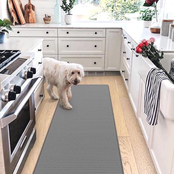 (Grey) Kitchen Mat 44 x 150 cm, Resilient Leather Kitchen Mat Non-Slip Washable, Comfortable Kitchen Mat Waterproof for Kitchen, Living Room, Office