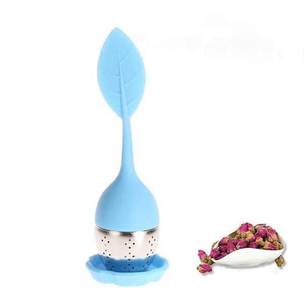 2-pak teinfuser i net med drypbakke, 304 rustfrit stål tekugle med silikonehåndtag perfekt til tekander og krus (blåt blad)